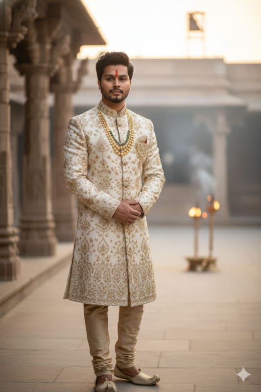 Indian Sherwani Portrait: Traditional Attire and Architecture - view 1