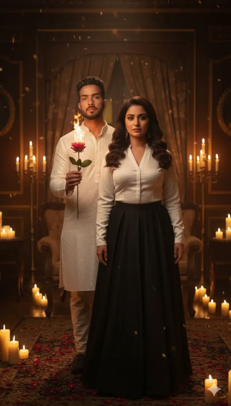 Romantic Candlelit Portrait of a Stylish Couple thumbnail 2