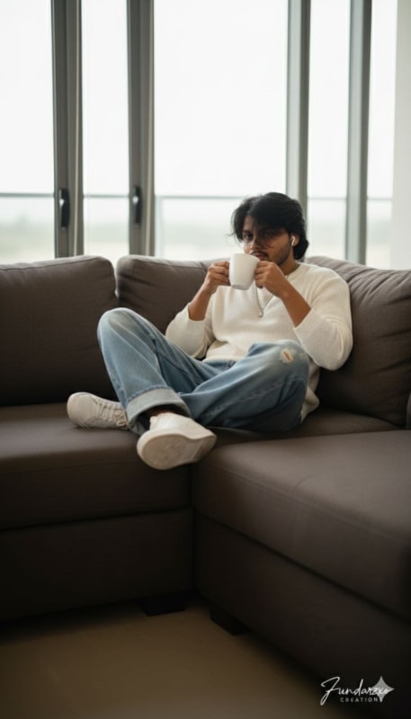 Ultra-Realistic Casual Portrait: Man on Sofa thumbnail 2