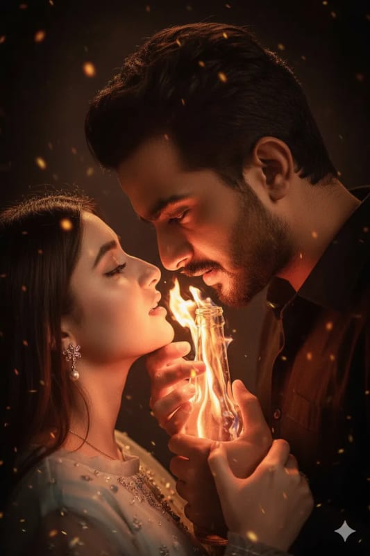 Passionate Embrace: Cinematic Kiss with Fiery Glow - view 1