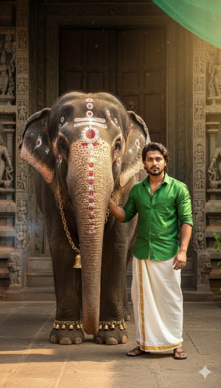 South Indian Temple Elephant Portrait thumbnail 2