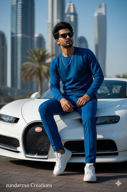 Luxury Lifestyle Portrait with Bugatti and Urban Backdrop thumbnail 3