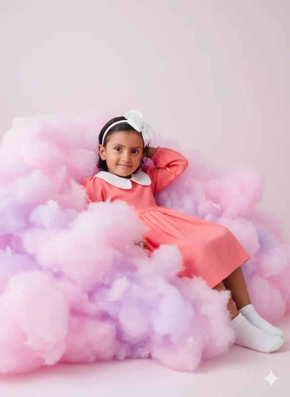 Charming Girl Portrait in Cotton Candy Clouds thumbnail 2