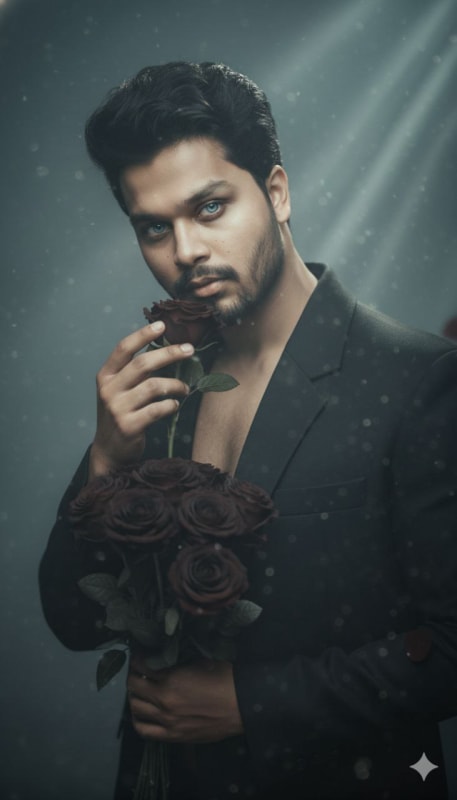 Gothic Melancholy: Asian Man with Dark Roses thumbnail 2