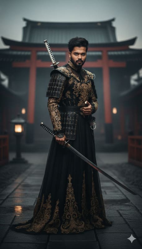 Gilded Black Samurai Portrait - view 1