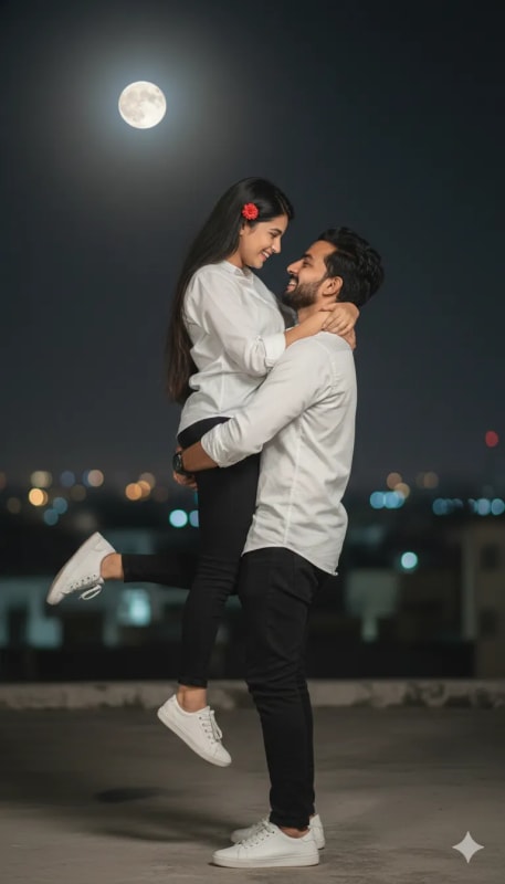 Romantic Rooftop Portrait Under Moonlight - view 1