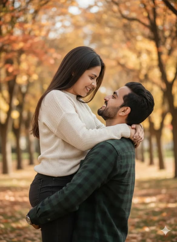 Romantic Couple in Autumn: Outdoor Embrace Photography thumbnail 2