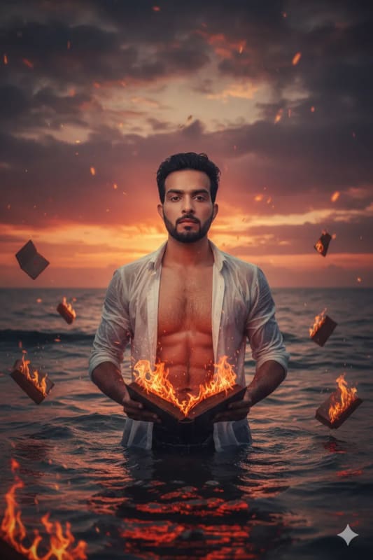 Moody Ocean Sunset Portrait of a Handsome Man - view 1