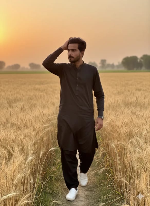 Golden Hour Portrait: Man in Wheat Field at Sunset - view 1