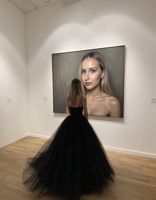 Girl Gazing at Her Portrait in Art Gallery thumbnail 2
