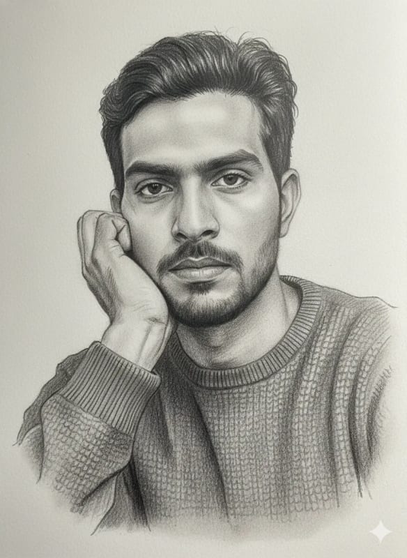 Realistic Pencil Sketch of Man with Intense Eyes - view 1