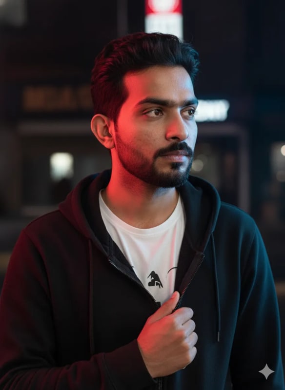 Neon Urban Portrait: Young Man in Hoodie thumbnail 2