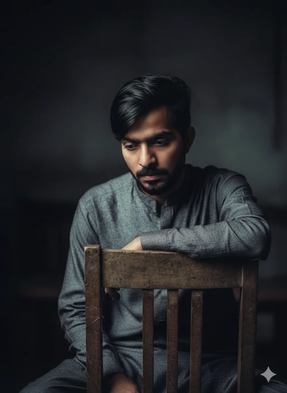 Melancholic Portrait of a Young Man in Shadow - view 1
