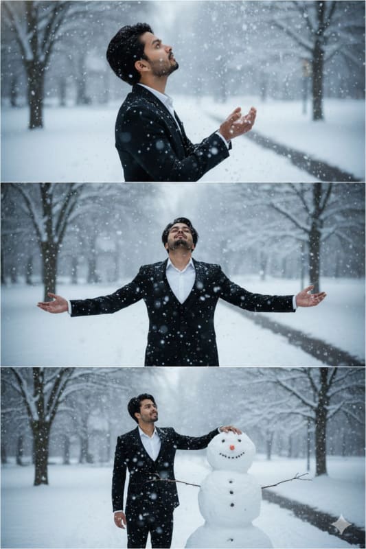 Cinematic Snowfall Portrait: Handsome Man in 8K - view 1