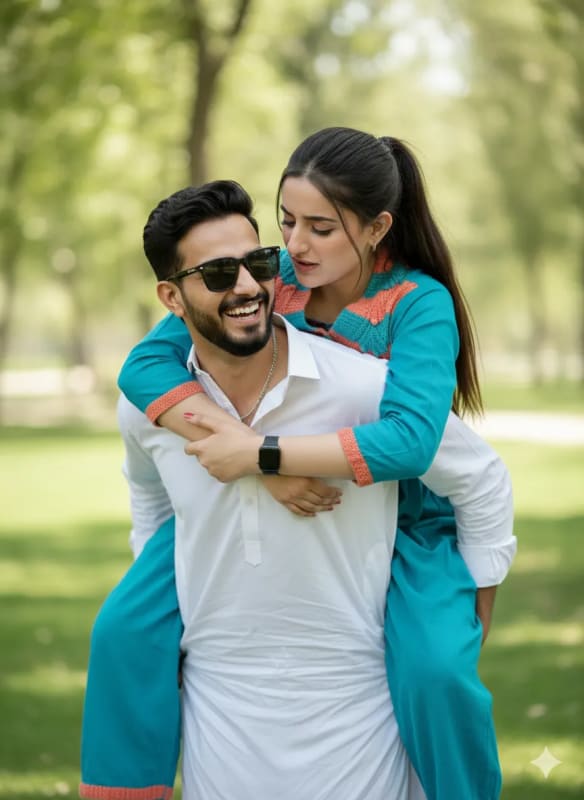 Funny Couple Portrait: Strong Woman Lifts Man - view 1