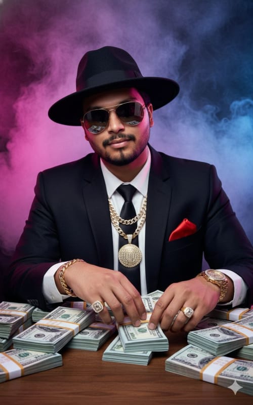 Luxurious Portrait of a Confident Man Amidst Wealth - view 1