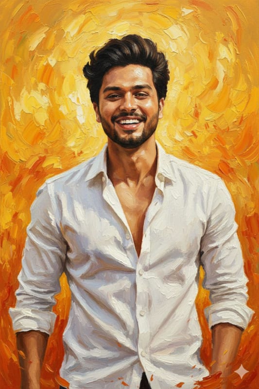 Vibrant Oil Painting Portrait of South Asian Man in Gucci Shirt - view 1