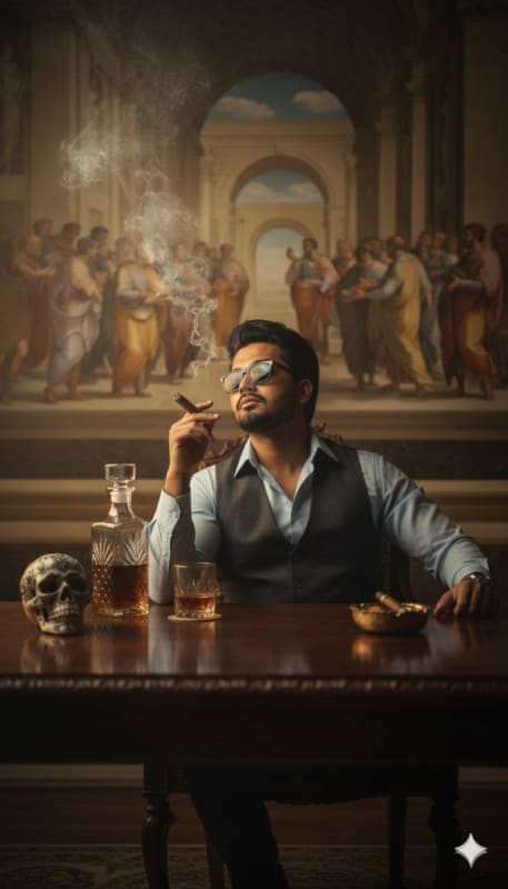 Cinematic Renaissance Cigar Lounge Portrait - view 1
