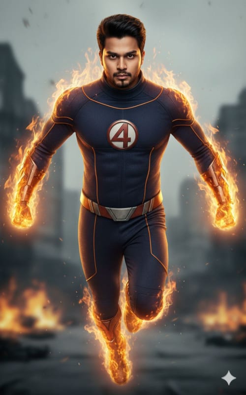 Fiery Superhero Portrait: Human Torch Inspired AI Art - view 1