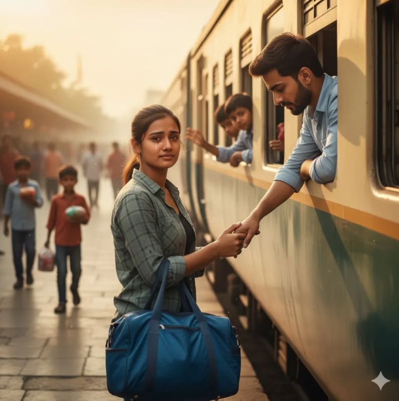 Emotional Goodbye Scene: Hyperrealistic Train Departure - view 1