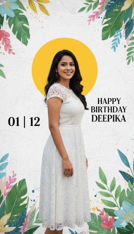 Elegant Birthday Poster of Young Woman in White Dress - view 1