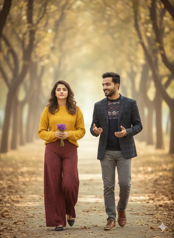 Autumn Romance: Young Couple Walking in a Park thumbnail 2