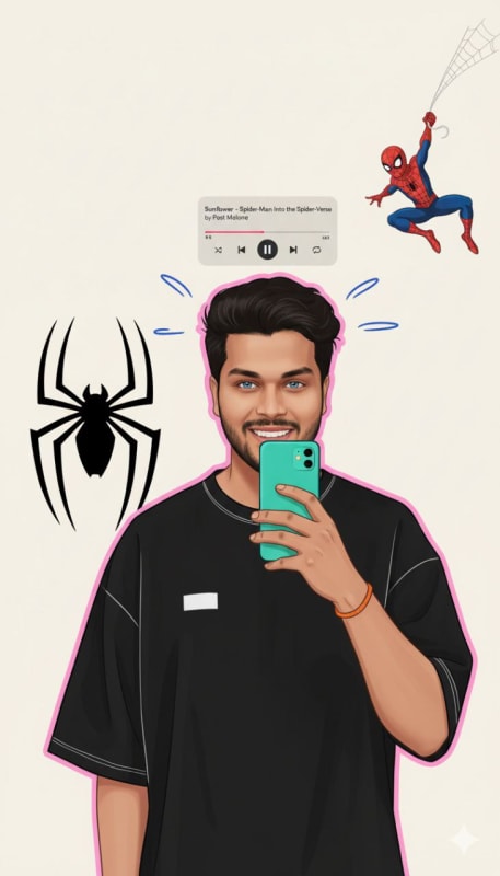 Spider-Man Selfie Portrait: Digital Art with Neon Glow - view 1