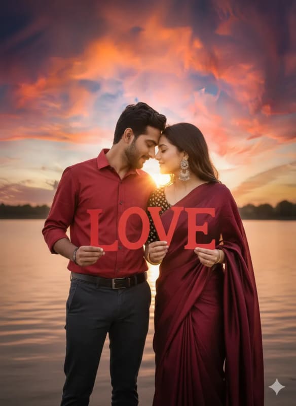 Romantic Pre-Wedding Photoshoot at Sunset with LOVE Letters thumbnail 3