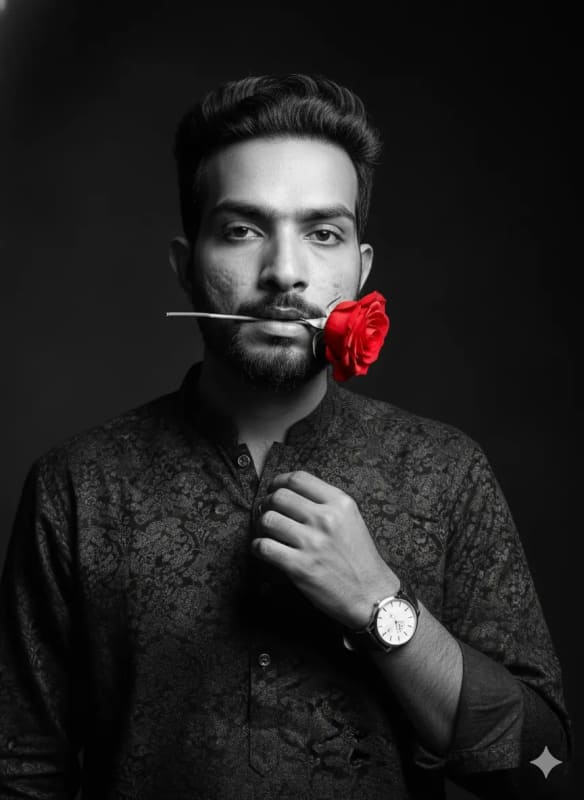 Dramatic Rose Portrait: Black and White with a Splash of Color - view 1