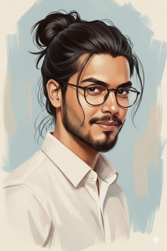Expressive Digital Portrait of a Man with Top Knot and Goatee - view 1