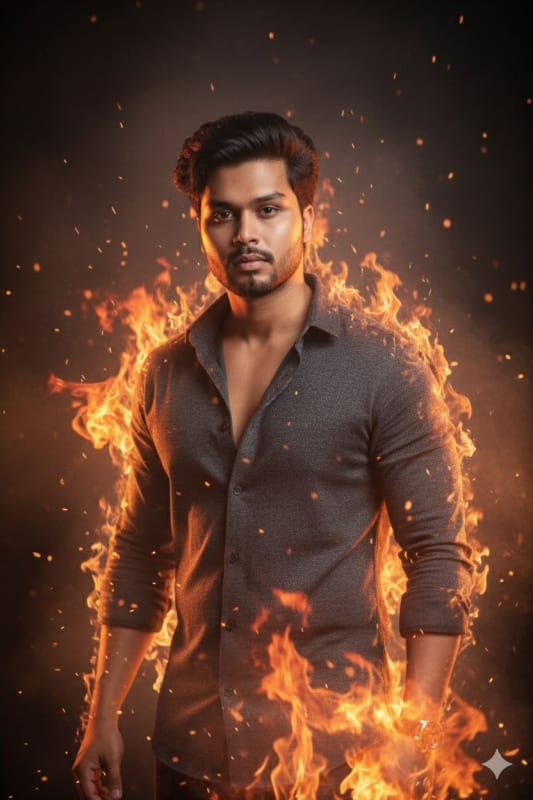 Dramatic Fire Portrait: Heroic Cinematic Photography - view 1
