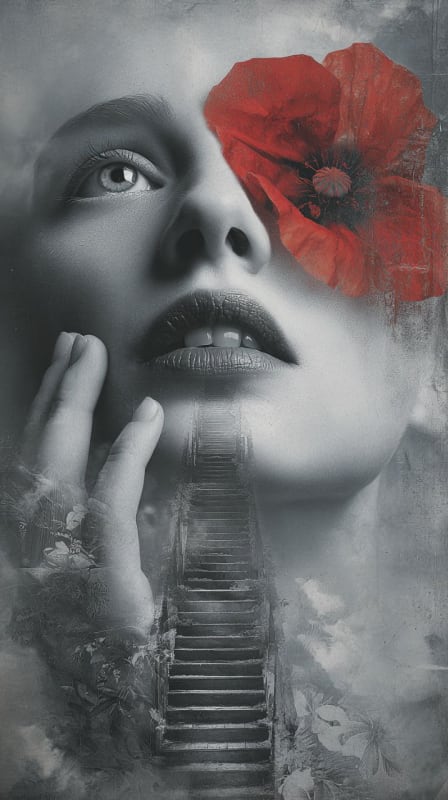 Surreal Double Exposure Portrait with Vintage Staircase thumbnail 3