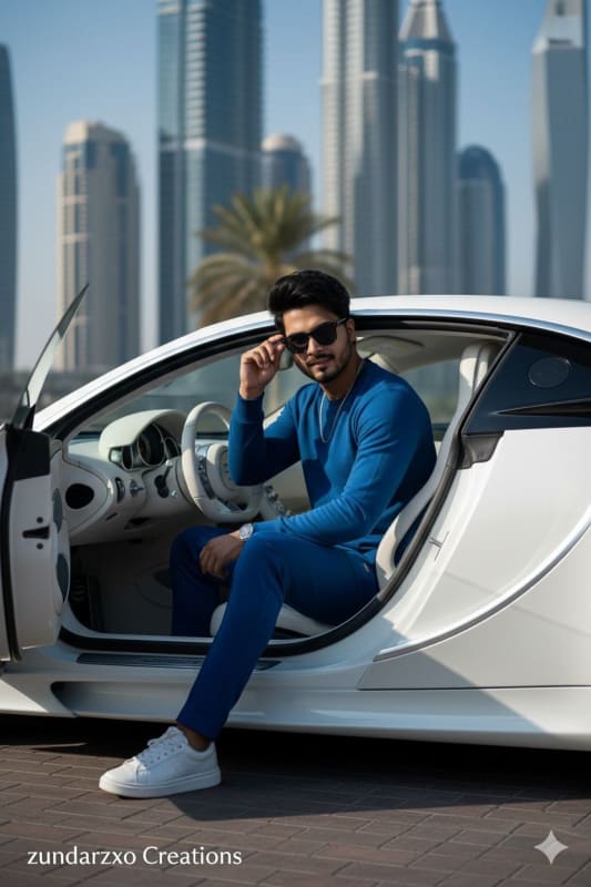 Luxury Lifestyle Portrait with Bugatti and Urban Backdrop - view 1