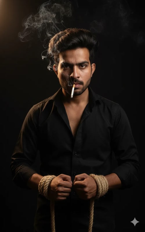 Brooding Portrait: Young Man with Rope and Cigarette - view 1