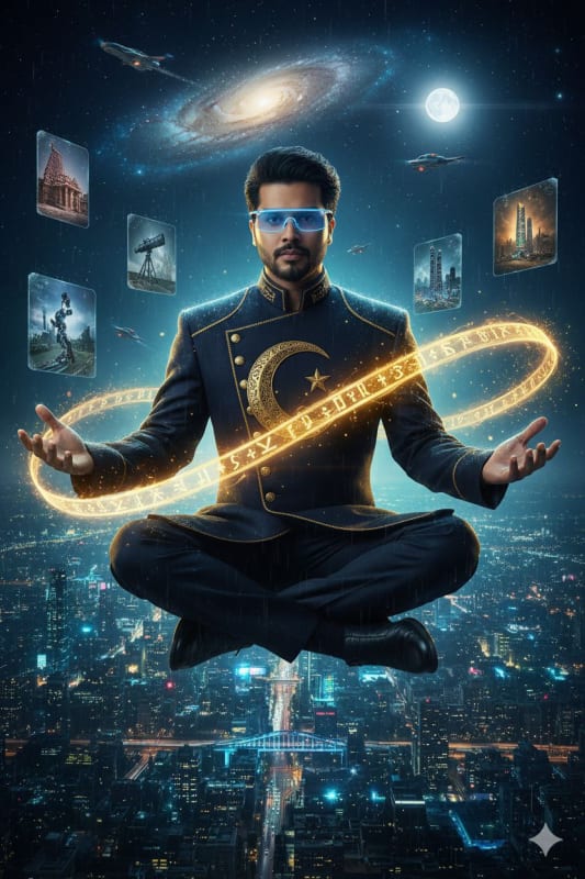 Cinematic Levitating Man in Futuristic Cityscape - view 1