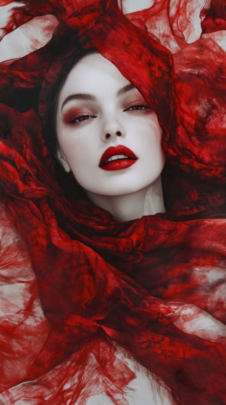 Ethereal Dreamscape: Red-Eyed Woman in Surreal Art thumbnail 3