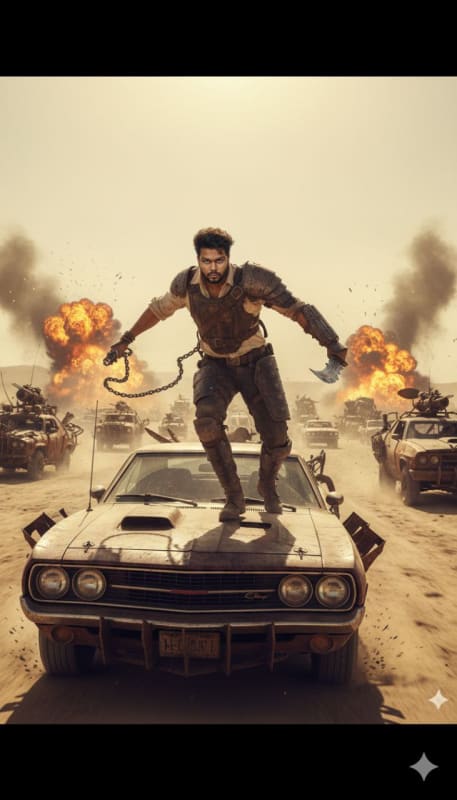 Post-Apocalyptic Desert Warrior Action Shot - view 1