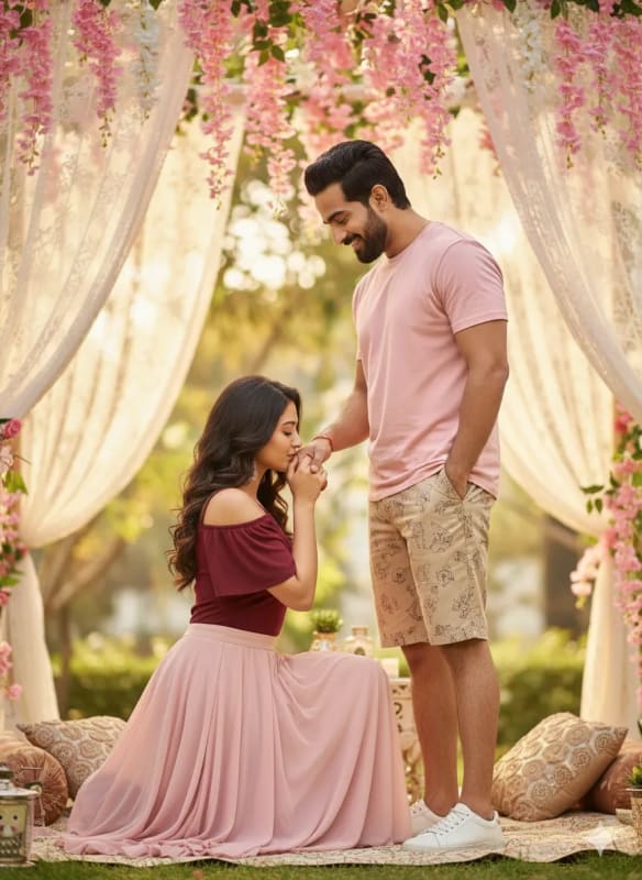 Romantic Outdoor Scene: Young Couple in Love - view 1