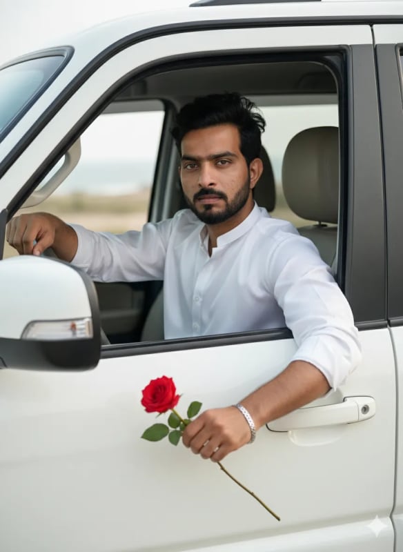 Confident Man Portrait in Scorpio Car: Ultra-Realistic 16K Image - view 1