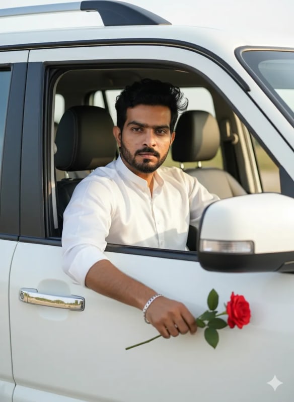 Confident Man Portrait in Scorpio Car: Ultra-Realistic 16K Image thumbnail 2
