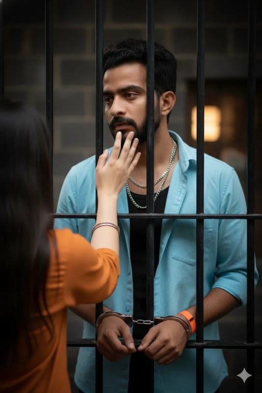 Contemplative Man Behind Bars: A Touching Moment - view 1