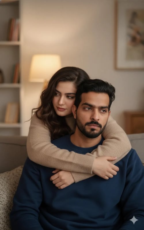 Romantic Couple Portrait on Couch - Intimate Indoor Scene thumbnail 2