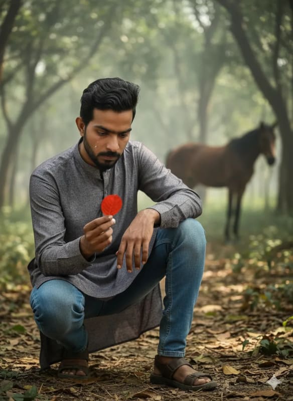 Cinematic Forest Portrait: Young Man's Melancholy thumbnail 2