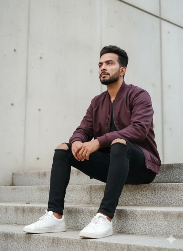 Urban Streetwear Fashion Photography: Plum Bomber Jacket - view 1