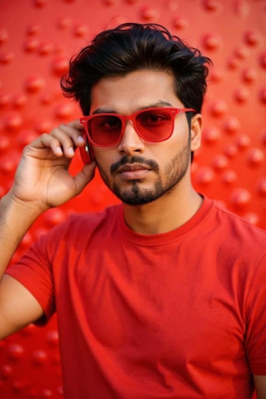 Red Headphones Portrait: Intense Man in Studio Setting thumbnail 2