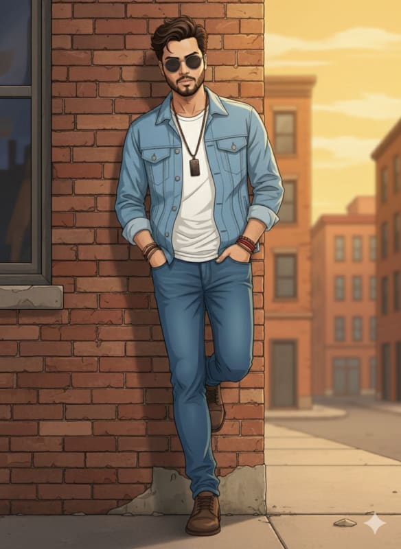 Anime Portrait of a Man in Denim Jacket with Sunglasses thumbnail 3