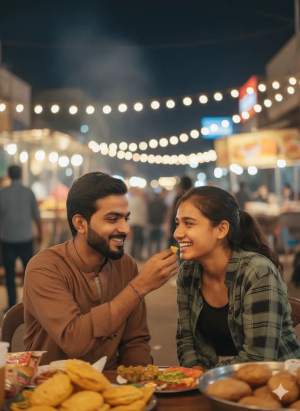 Romantic Street Food Moment: A Nighttime Delight - view 1
