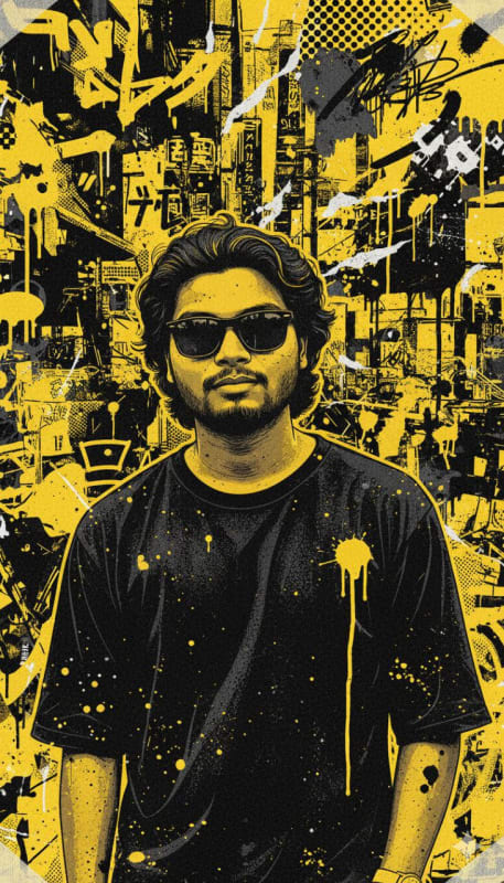 Urban Grunge Graffiti Portrait - Yellow & Black thumbnail 2