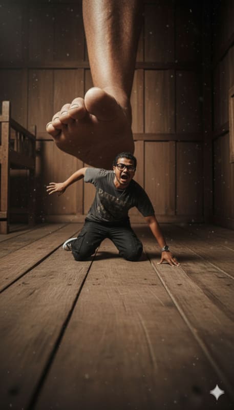 Ant-Sized Man Fleeing Giant Foot - view 1