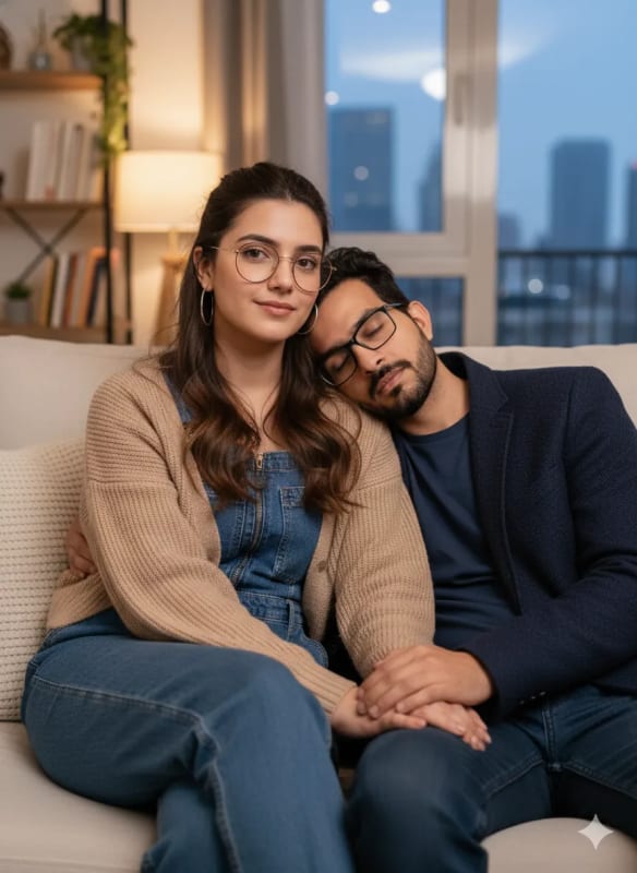 Cozy Couple Portrait: Warm Indoor Scene thumbnail 2
